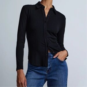 NY & Co. Long Sleeve Ribbed Knit Button-Front Shirt - Sz. L